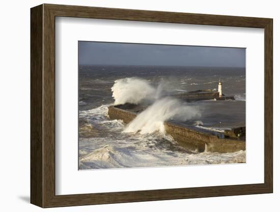 Storm waves batter Whitehaven harbour, Cumbria, UK, December 2014.-Ashley Cooper-Framed Photographic Print