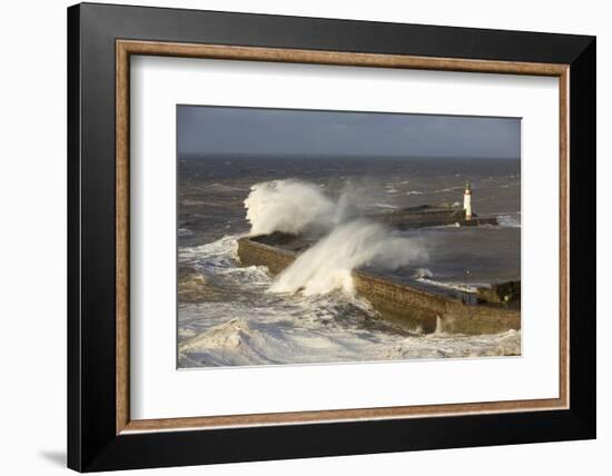 Storm waves batter Whitehaven harbour, Cumbria, UK, December 2014.-Ashley Cooper-Framed Photographic Print