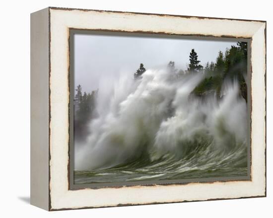 Storm Waves on Lake Superior Crashing on Minnesota Shoreline-Layne Kennedy-Framed Premier Image Canvas