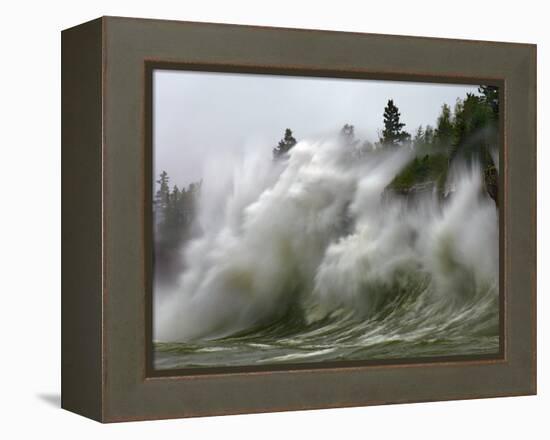 Storm Waves on Lake Superior Crashing on Minnesota Shoreline-Layne Kennedy-Framed Premier Image Canvas