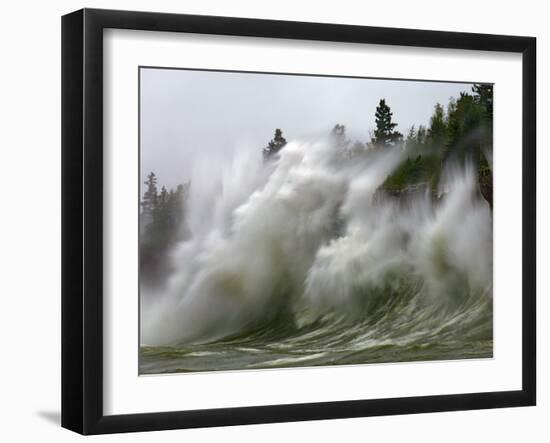 Storm Waves on Lake Superior Crashing on Minnesota Shoreline-Layne Kennedy-Framed Photographic Print