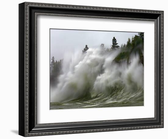 Storm Waves on Lake Superior Crashing on Minnesota Shoreline-Layne Kennedy-Framed Photographic Print