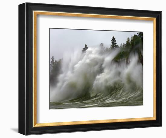 Storm Waves on Lake Superior Crashing on Minnesota Shoreline-Layne Kennedy-Framed Photographic Print