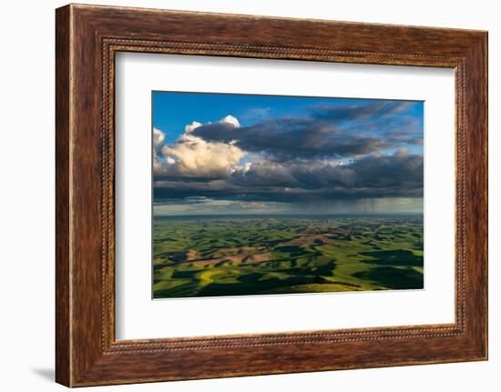 Stormy clouds over rolling hills from Steptoe Butte near Colfax, Washington State, USA-Chuck Haney-Framed Photographic Print