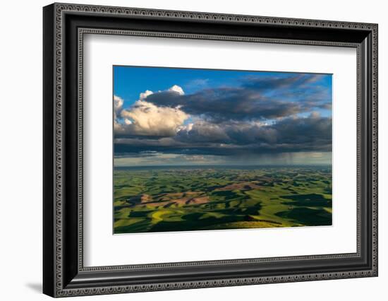 Stormy clouds over rolling hills from Steptoe Butte near Colfax, Washington State, USA-Chuck Haney-Framed Photographic Print