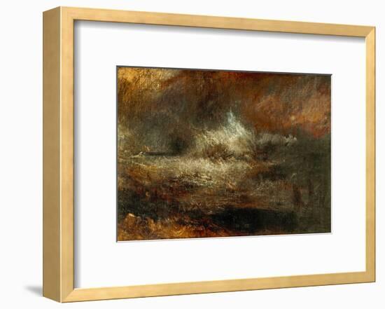 Stormy Sea with Blazing Wreck-J M W Turner-Framed Giclee Print