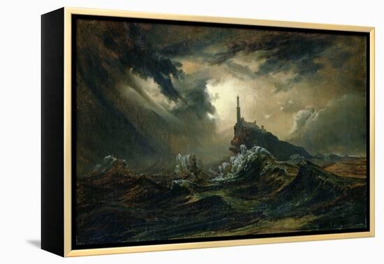 Stormy Sea with Lighthouse-Karl Blechen-Framed Premier Image Canvas