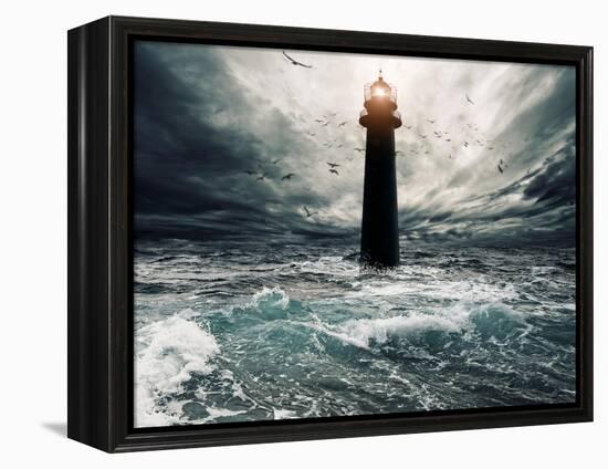 Stormy Sky Over Flooded Lighthouse-NejroN Photo-Framed Stretched Canvas