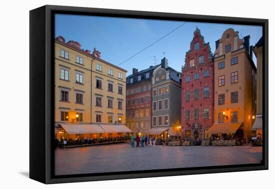 Stortorget Square Cafes at Dusk, Gamla Stan, Stockholm, Sweden, Scandinavia, Europe-Frank Fell-Framed Premier Image Canvas