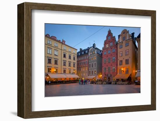 Stortorget Square Cafes at Dusk, Gamla Stan, Stockholm, Sweden, Scandinavia, Europe-Frank Fell-Framed Photographic Print