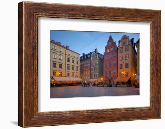 Stortorget Square Cafes at Dusk, Gamla Stan, Stockholm, Sweden, Scandinavia, Europe-Frank Fell-Framed Photographic Print