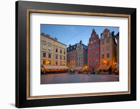 Stortorget Square Cafes at Dusk, Gamla Stan, Stockholm, Sweden, Scandinavia, Europe-Frank Fell-Framed Photographic Print