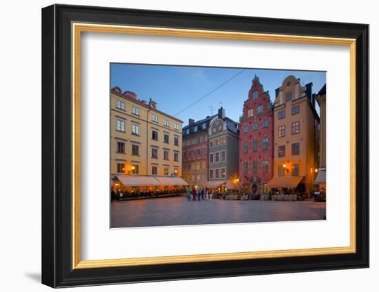 Stortorget Square Cafes at Dusk, Gamla Stan, Stockholm, Sweden, Scandinavia, Europe-Frank Fell-Framed Photographic Print