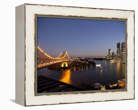 Story Bridge, Kangaroo Point, Brisbane River and City Centre at Night, Brisbane, Queensland, Austra-Nick Servian-Framed Premier Image Canvas