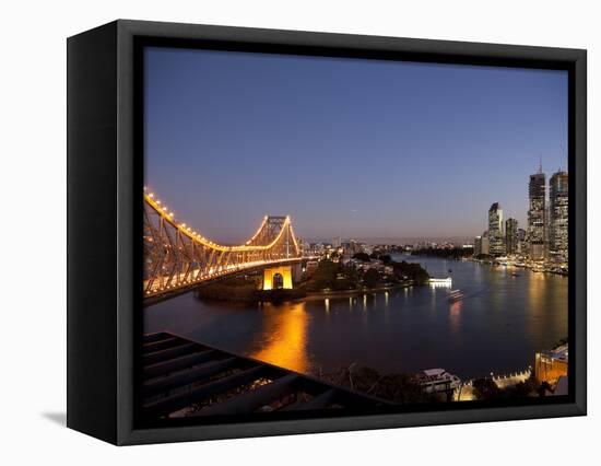Story Bridge, Kangaroo Point, Brisbane River and City Centre at Night, Brisbane, Queensland, Austra-Nick Servian-Framed Premier Image Canvas