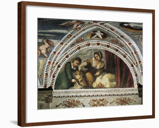 Story of Judith and Holofernes, Detail of Frescoes by Girolamo Romanino-null-Framed Giclee Print