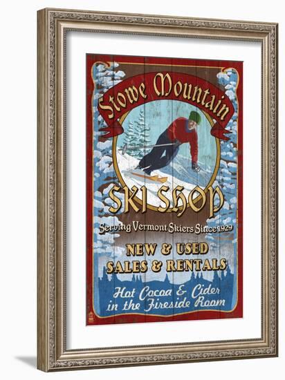 Stowe Mountain, Vermont - Ski Shop-Lantern Press-Framed Art Print