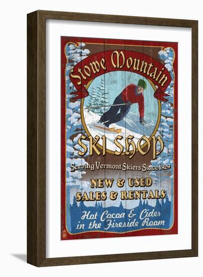 Stowe Mountain, Vermont - Ski Shop-Lantern Press-Framed Art Print