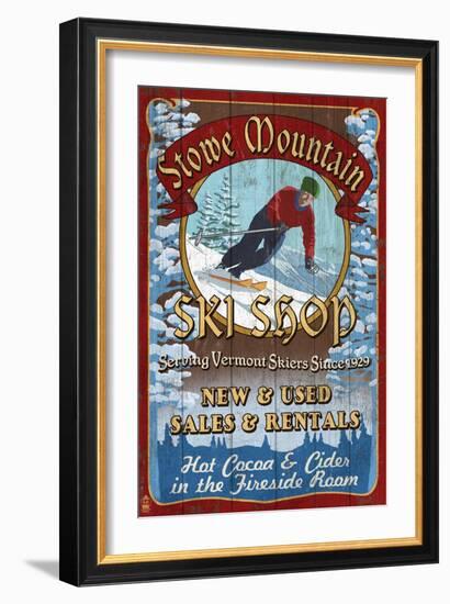 Stowe Mountain, Vermont - Ski Shop-Lantern Press-Framed Art Print