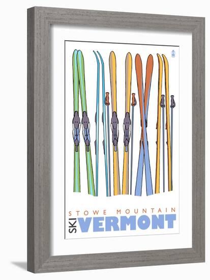 Stowe Mountain, Vermont, Skis in the Snow-Lantern Press-Framed Art Print