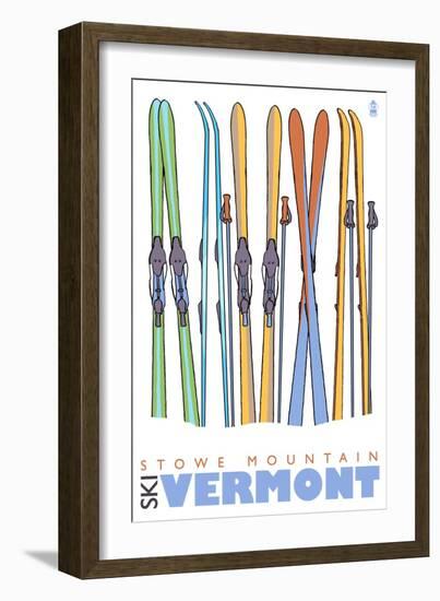 Stowe Mountain, Vermont, Skis in the Snow-Lantern Press-Framed Art Print