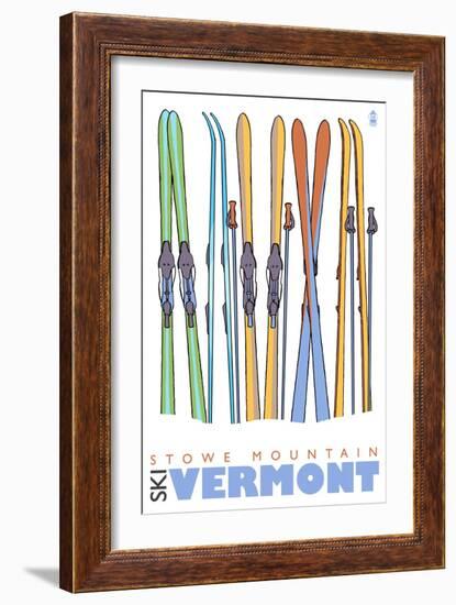 Stowe Mountain, Vermont, Skis in the Snow-Lantern Press-Framed Art Print