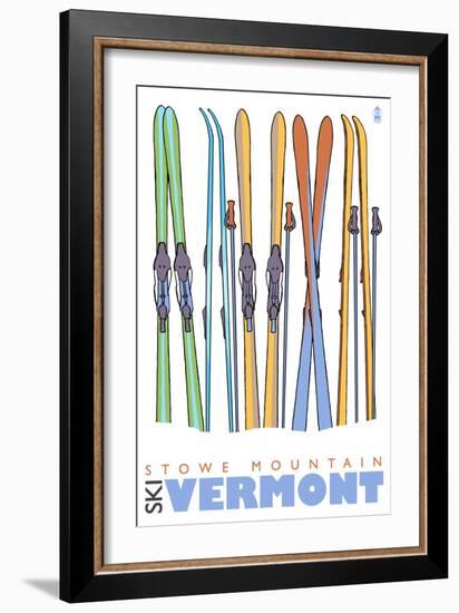 Stowe Mountain, Vermont, Skis in the Snow-Lantern Press-Framed Art Print