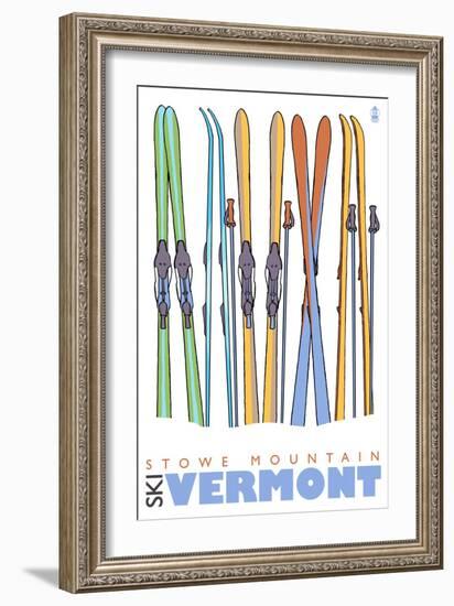 Stowe Mountain, Vermont, Skis in the Snow-Lantern Press-Framed Premium Giclee Print