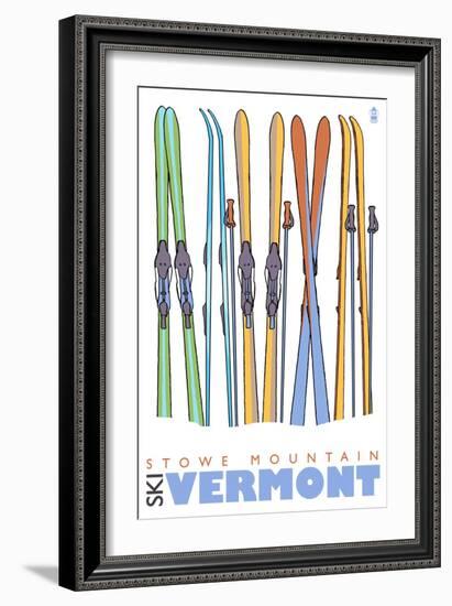 Stowe Mountain, Vermont, Skis in the Snow-Lantern Press-Framed Premium Giclee Print