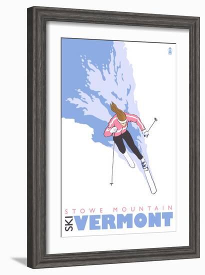 Stowe Mountain, Vermont, Stylized Skier-Lantern Press-Framed Art Print