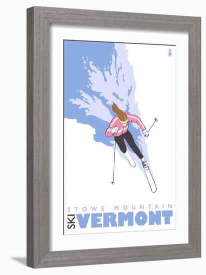 Stowe Mountain, Vermont, Stylized Skier-Lantern Press-Framed Art Print