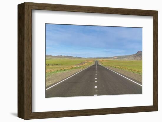 Straight paved road, Bayandalai district, South Gobi province, Mongolia, Central Asia, Asia-Francesco Vaninetti-Framed Photographic Print