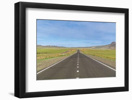 Straight paved road, Bayandalai district, South Gobi province, Mongolia, Central Asia, Asia-Francesco Vaninetti-Framed Photographic Print