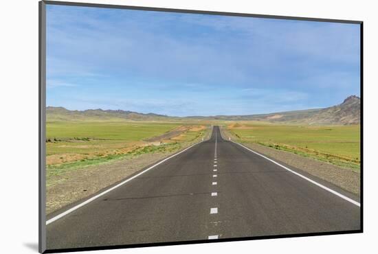 Straight paved road, Bayandalai district, South Gobi province, Mongolia, Central Asia, Asia-Francesco Vaninetti-Mounted Photographic Print