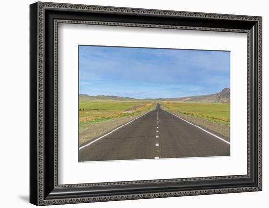 Straight paved road, Bayandalai district, South Gobi province, Mongolia, Central Asia, Asia-Francesco Vaninetti-Framed Photographic Print