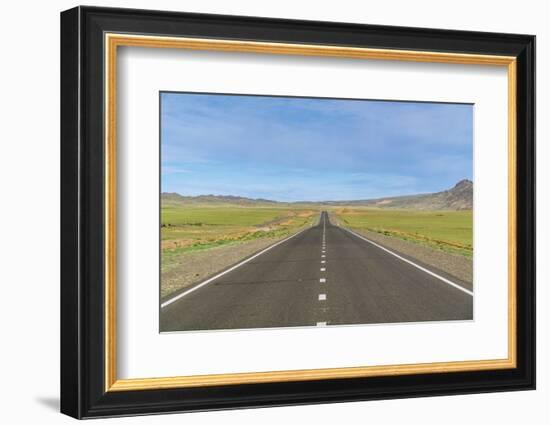 Straight paved road, Bayandalai district, South Gobi province, Mongolia, Central Asia, Asia-Francesco Vaninetti-Framed Photographic Print