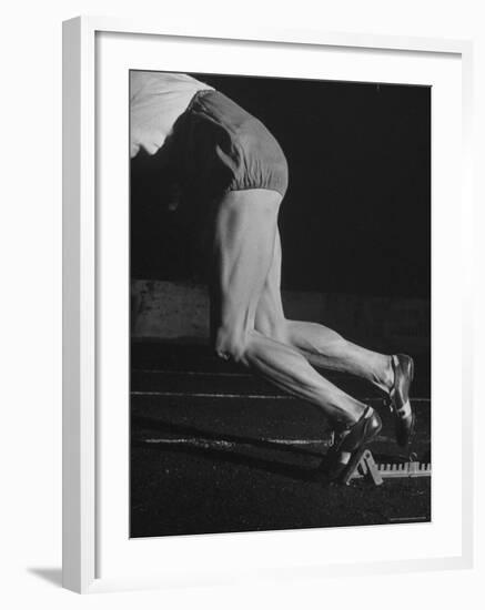Straining Muscles Are Visible on Athlete Fanny Blankers Koen as She Starts from the Starting Blocks-Nat Farbman-Framed Premium Photographic Print