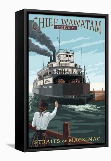 Straits of Mackinac, Michigan - Chief Wawatam Ferry-Lantern Press-Framed Stretched Canvas