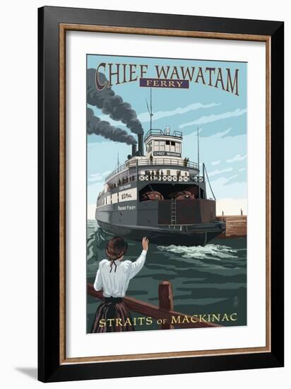 Straits of Mackinac, Michigan - Chief Wawatam Ferry-Lantern Press-Framed Art Print