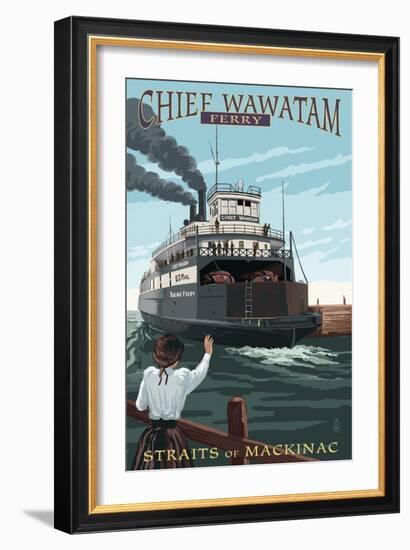 Straits of Mackinac, Michigan - Chief Wawatam Ferry-Lantern Press-Framed Art Print