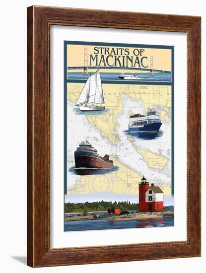 Straits of Mackinac, Michigan - Nautical Chart-Lantern Press-Framed Art Print