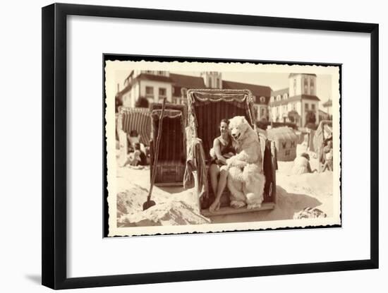 Strandleben, Strandkorb, Eisbärenkostüm, Frau in Badeanzug-null-Framed Giclee Print
