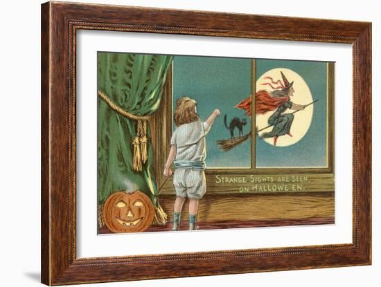 Strange Sights Are Seen on Halloween, Witch from Window-null-Framed Art Print