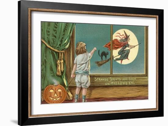 Strange Sights Are Seen on Halloween, Witch from Window-null-Framed Art Print