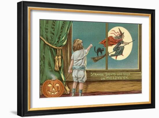 Strange Sights Are Seen on Halloween, Witch from Window-null-Framed Art Print