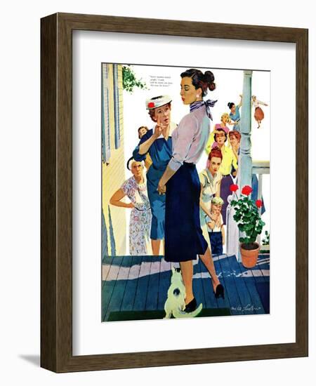 Strangers in Town, 2 - Saturday Evening Post "Leading Ladies", May 30, 1959 pg.19-Mike Ludlow-Framed Giclee Print