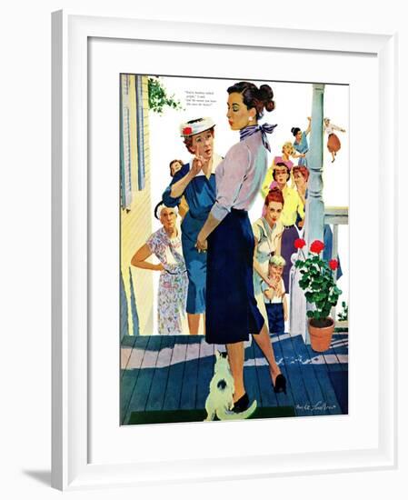 Strangers in Town, 2 - Saturday Evening Post "Leading Ladies", May 30, 1959 pg.19-Mike Ludlow-Framed Giclee Print