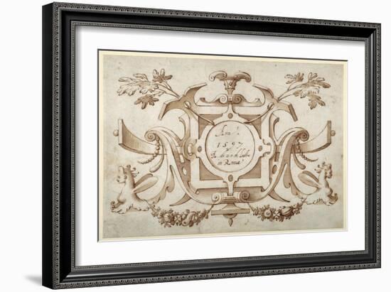 Strapwork Cartouche Associated with the Set of His Roman Views (Pen and Brown Ink with Brown Wash o-Sebastian Vrancx-Framed Giclee Print