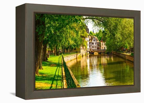 Strasbourg, Water Canal in Petite France Area. Half Timbered Houses and Trees in Grand Ile. Alsace,-stevanzz-Framed Premier Image Canvas