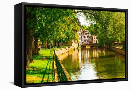 Strasbourg, Water Canal in Petite France Area. Half Timbered Houses and Trees in Grand Ile. Alsace,-stevanzz-Framed Premier Image Canvas
